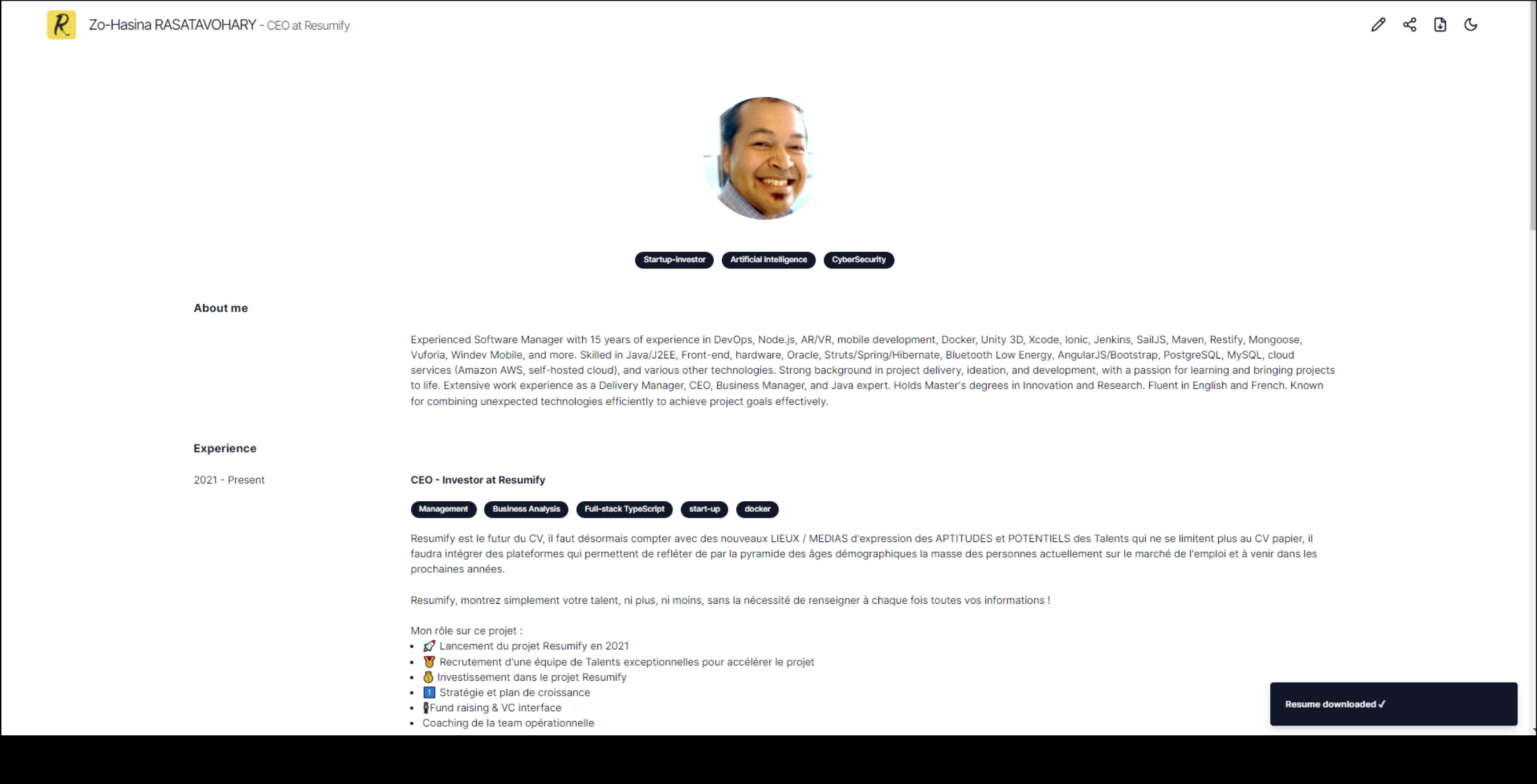 ✨ CV intelligent propulsé à l'IA