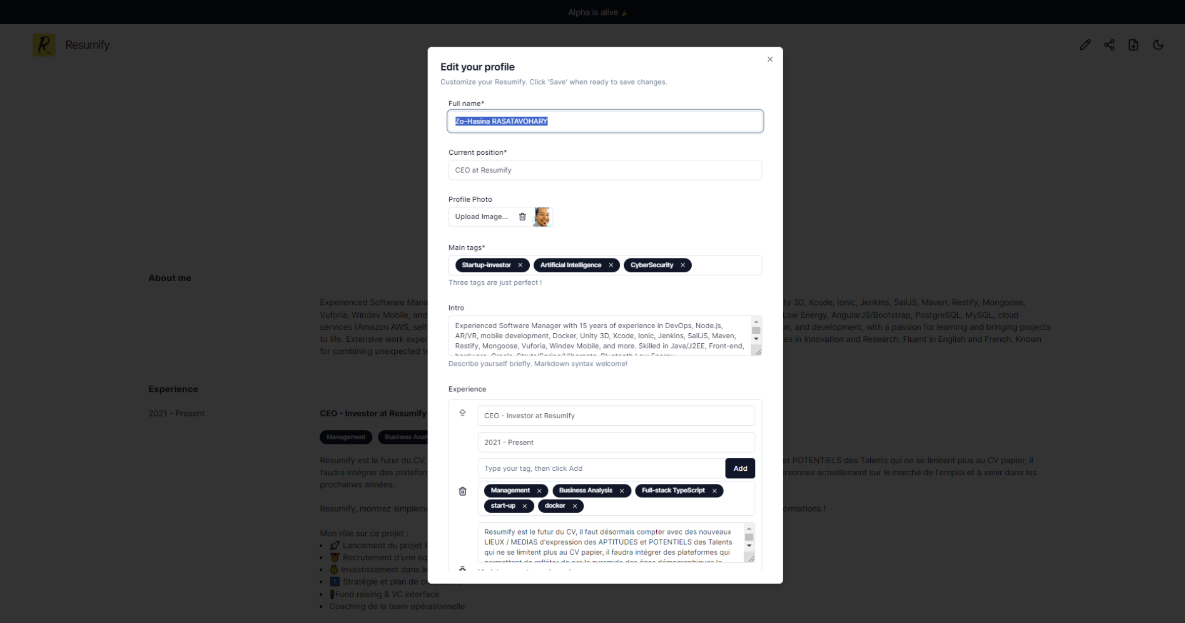 ✨ CV intelligent propulsé à l'IA